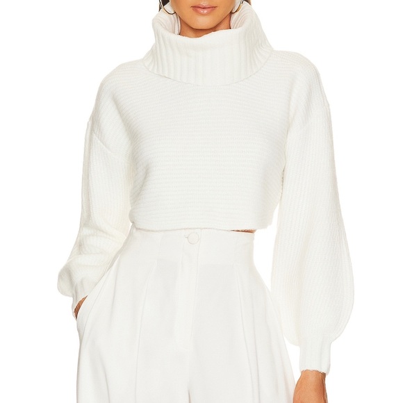 Michael Costello x REVOLVE Safia Peek A Boo Crop Sweater Ivory Ribbed Size Small - Picture 2 of 6